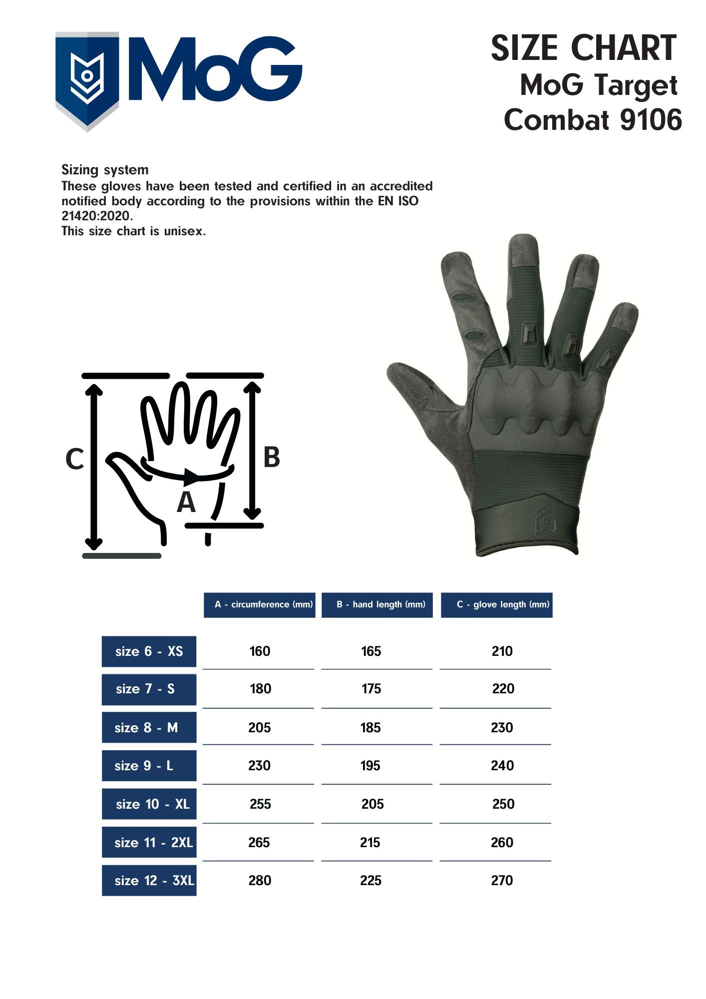 MoG Target Combat Glove (Model 9106)